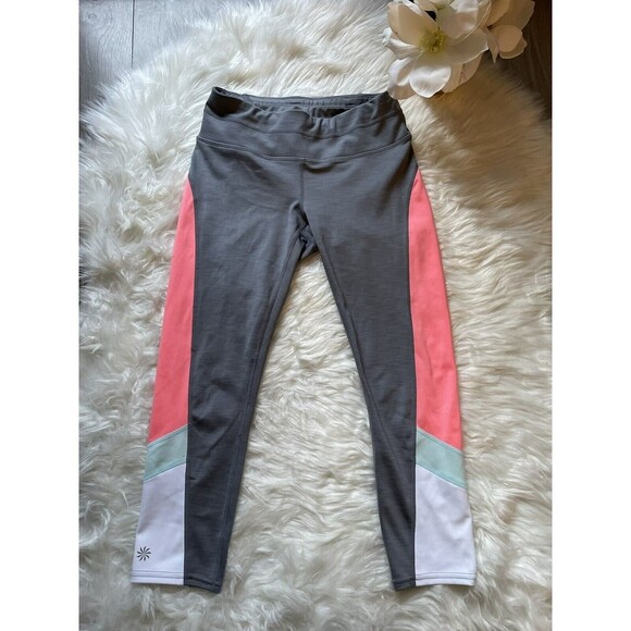 ATHLETA Lot Of 2  Gray and Pink & Blue And  White Yoga Workout Leggings Size XS - Picture 3 of 12